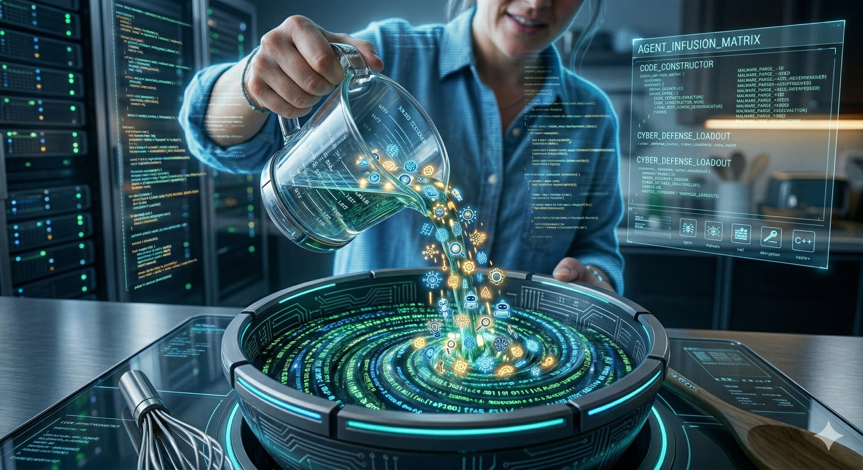 AI agents being poured into a system — illustration of intelligence allocation